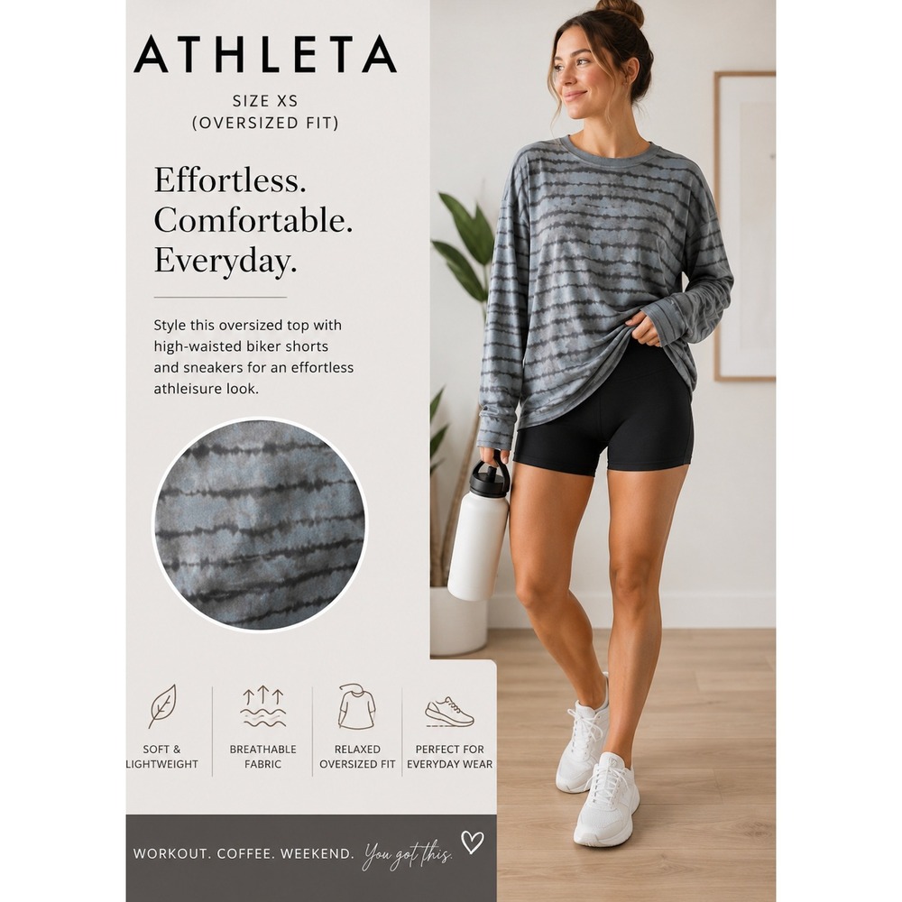 Athleta Coaster Luxe Printed Sweatshirt XSβ Grey Blue Tie Dye Pullover 839352